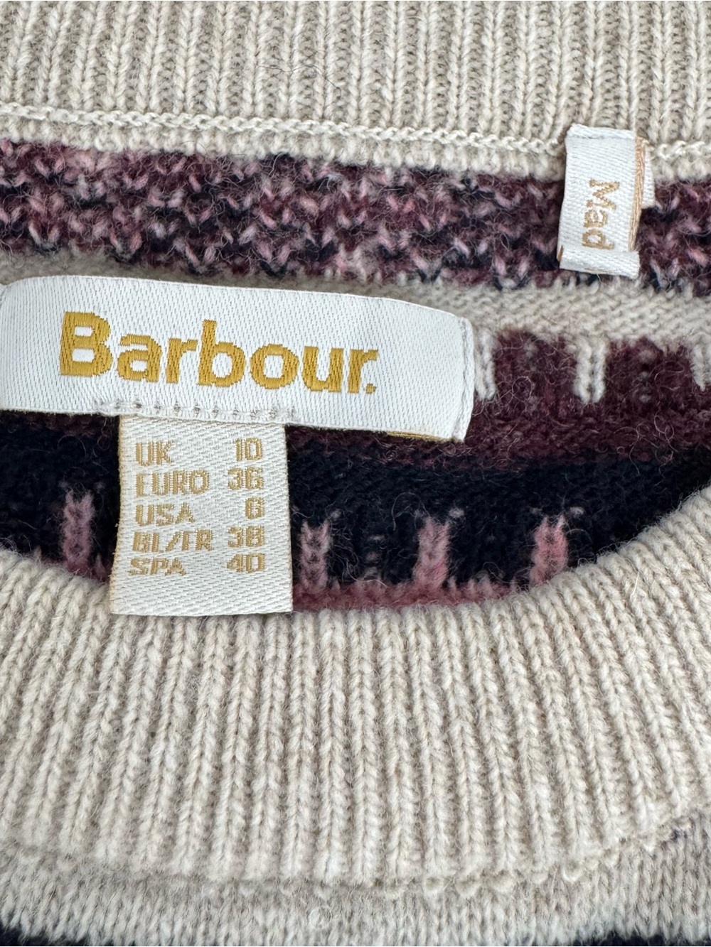 Barbour Womens Birch Knit Sweater US 6 Wool Blend Fair Isle Oatmeal - Picture 9 of 16